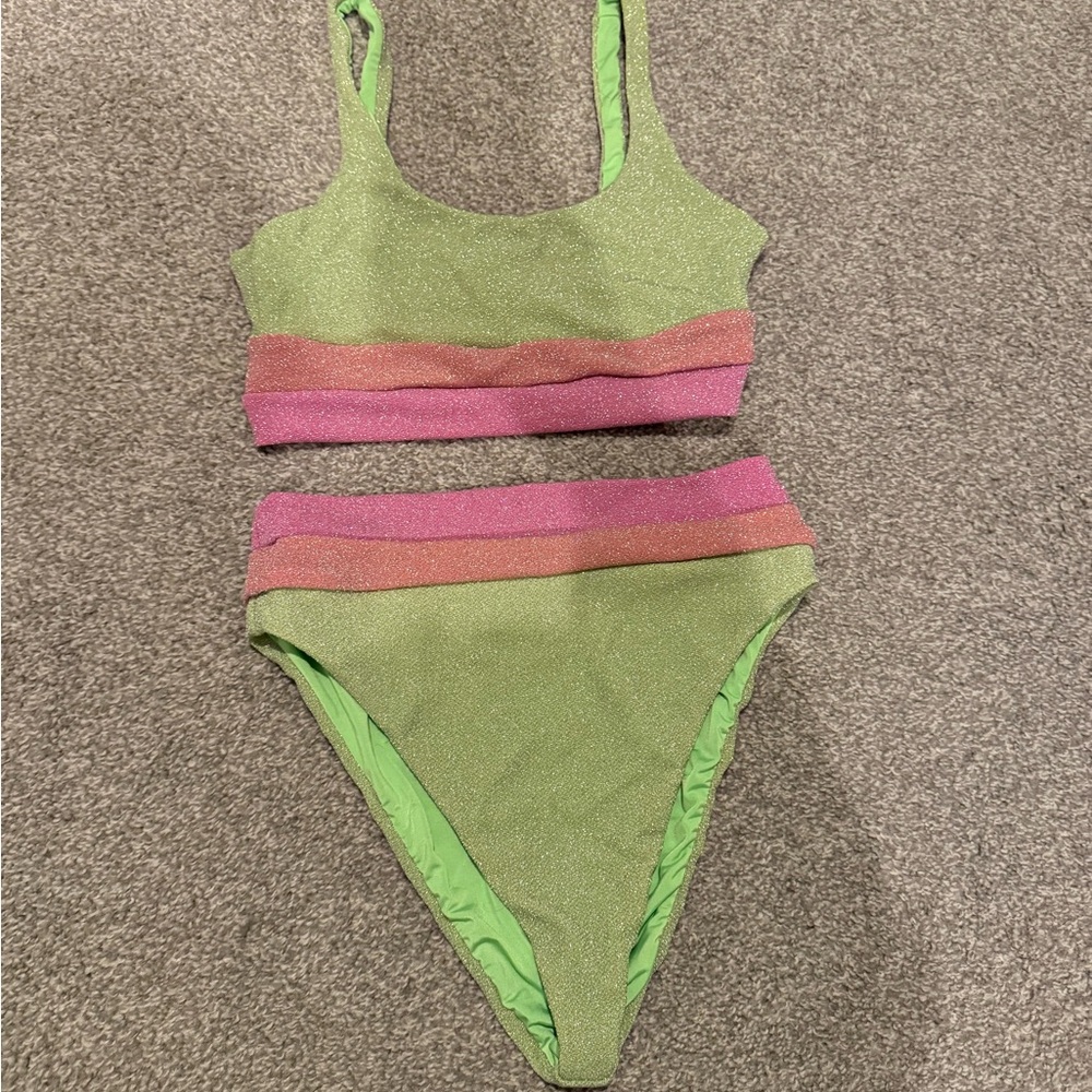 Beach Riot Green and Pink Bikini Swimwear